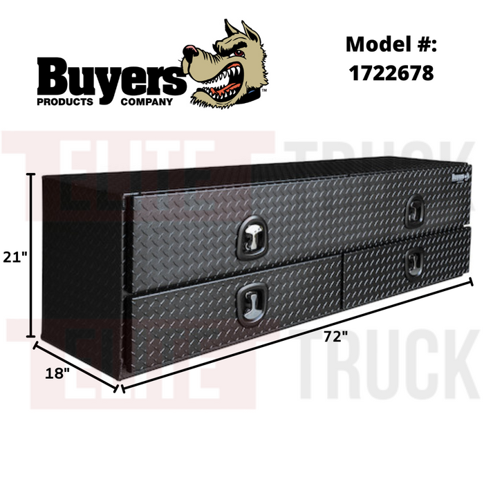 Buyers Products 72 Inch Matte Black Diamond Tread Aluminum Contractor Top Mount Truck Box With Drawers 1722678