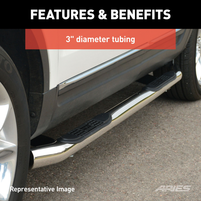 ARIES 3" Round Polished Stainless Step Nerf Bars Model 203010-2