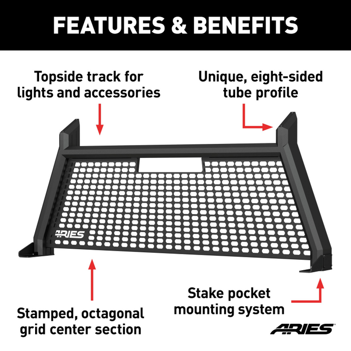 ARIES AdvantEDGE Black Aluminum Headache Rack, Fits Select Ford F-250, F-350 Super Duty Model 1110103