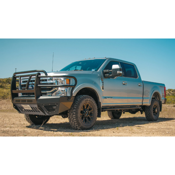 Bodyguard T2 Front Extreme 2017-2022 Ford F250/F350 No Sensors Cutouts Factory Fog Cutouts Winch Mount Skid Plate W/O Mesh Grille With Camera Harness Bare Metal Model EEF17BNWBNH
