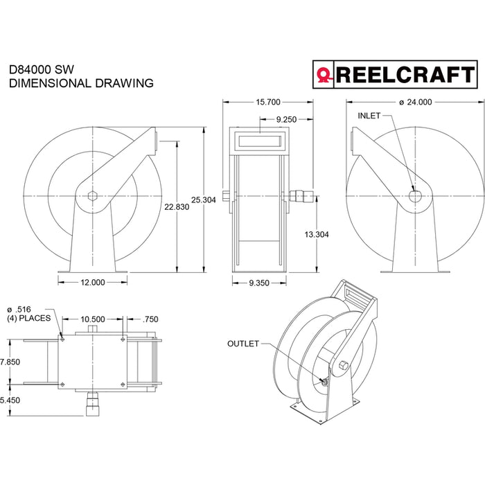 ReelCraft Series 80000 1 in. x 50 ft. Ultimate Duty Dual Pedestal Hose Reel - 250 PSI Air/Water Model D84050OLP