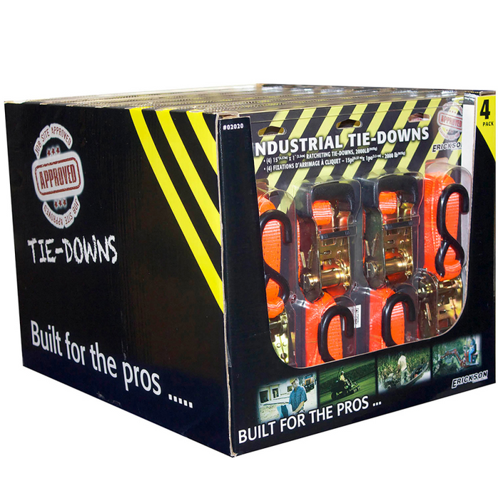 Erickson Manufacturing 4 Pack 1 In X 15Ft 2000Lb Industrial Tie-Downs Orange Model 02020