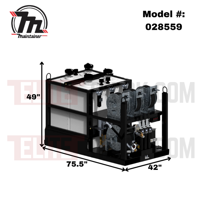 Maintainer Electric-Powered Mobile Lube Skid E1, 3-Pump Kit - Dual 55 Gal Oil Tanks, 110 Gal Used Oil Tank - 75.5" L x 42" W x 49" H Model 028559