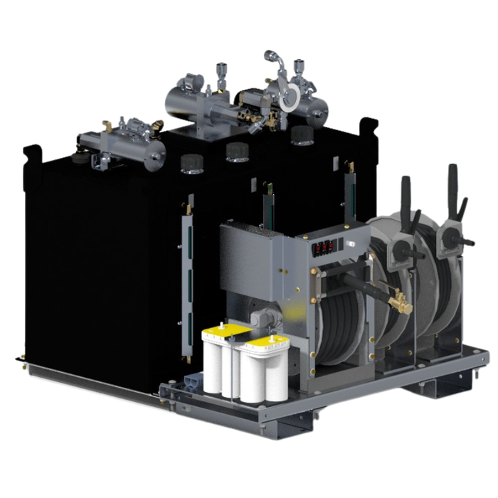 Maintainer Lube Pro 80 Aluminum Electric-Powered Mobile Lube Skid - No Air Reel, No Filters - 3 Pump Skid - Dual 38 Gal Oil Tanks, 50 Gal Used Oil Tank - 49.5"L x 46"W x 47.5"H Model 028948