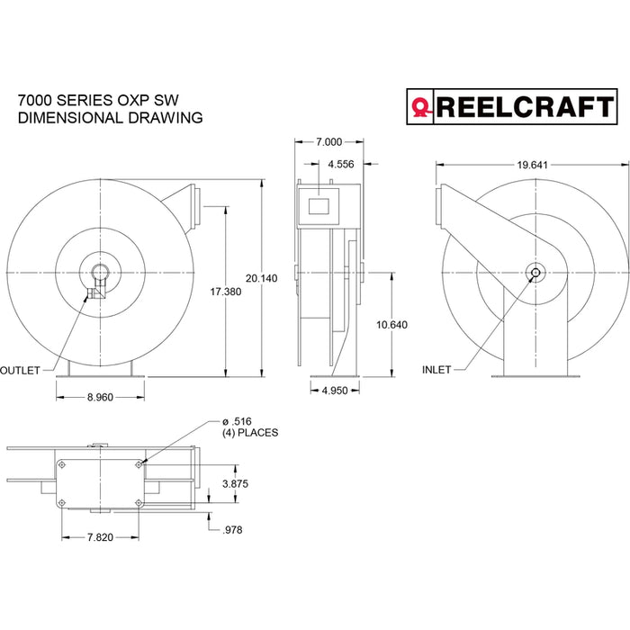 ReelCraft Series 7000 1/2 in. x 50 ft. Premium Duty Hose Reel - 300 PSI Air/Water Model 7850OLP