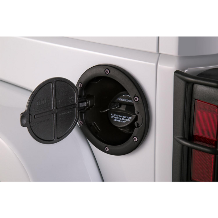 AMP Research Alloy Fuel Door, Black Aluminum - 07-18 Jeep Wrangler JK, 2 dr/4 dr Model 73000-01A