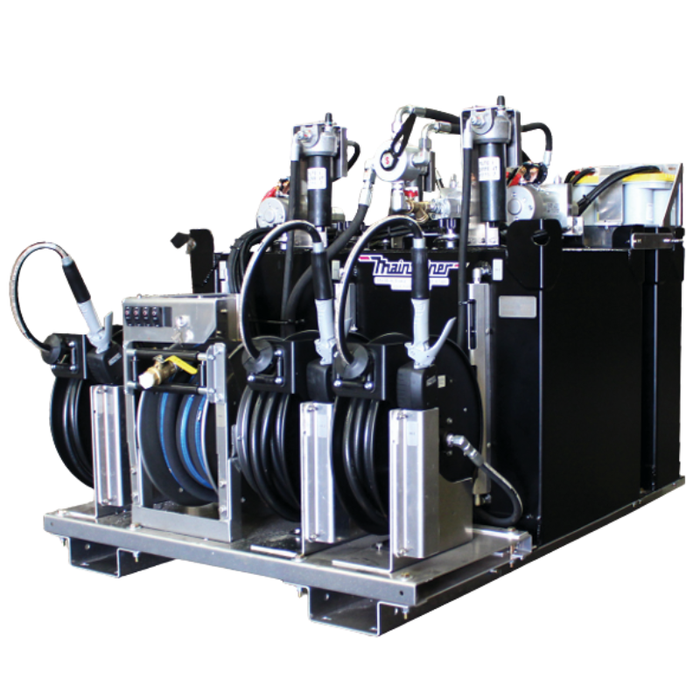 Maintainer E Lube Pro 120 Electric-Powered Lube Skid - With Filters - 4-Pump Kit - Triple 38 Gal Oil Tanks, 50 Gal Used Oil Tank - 62.5″ L x 46.7″ W  x 47.5″ H Model 030059