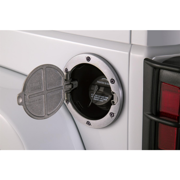 AMP Research Alloy Fuel Door, Brushed Aluminum - 07-18 Jeep Wrangler JK, 2 dr/4 dr Model 73000-00A