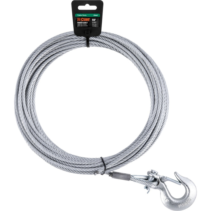 CURT 7/32-Inch x 50-Foot Steel Winch Cable with Hook, 5,600 lbs Model 29461