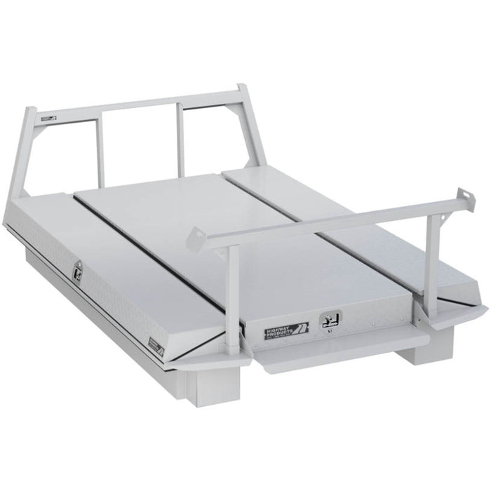 Highway Products Pickup Pack, w/ White Diamond Plate Lid, w/ White Smooth Aluminum Base, w/ Open Post Headache Rack, w/ Ladder Rack Model 39210WFPL