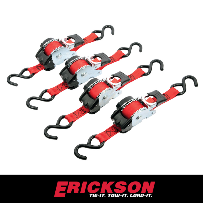 Erickson Manufacturing 4 Pack 1 In X 10Ft 1200Lb Retractable Ratchet Strap Black Model 04418