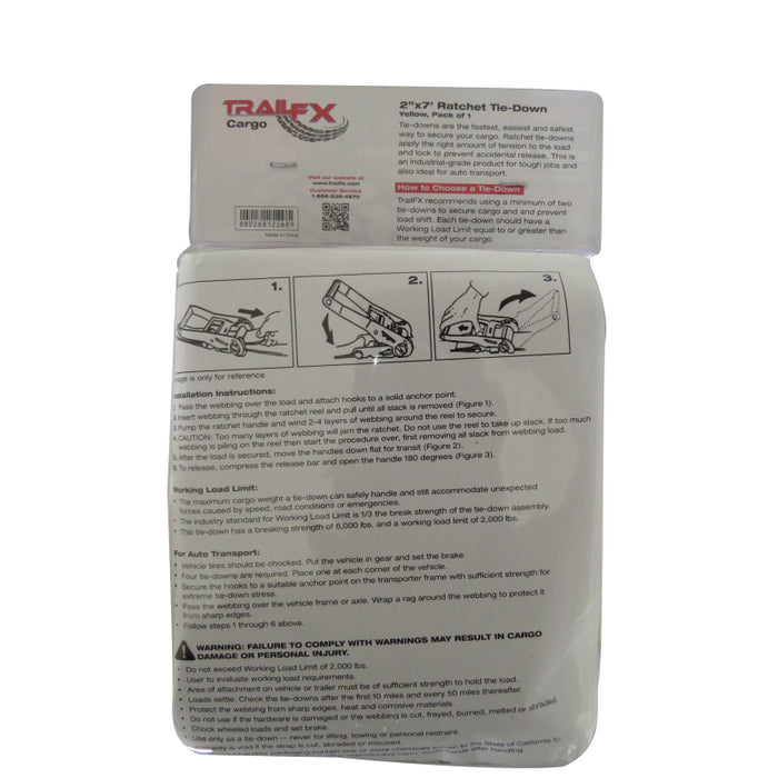 TrailFX Cargo Tie Down 10 Ft 2000 Lb Load 6000 Lb Break Cap W/Ratchet Yellow Single Model A12041Y