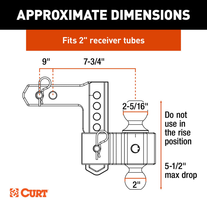 CURT AlumaLite Adjustable Aluminum Hitch with Dual Ball, 5-1/2" Drop Model 45363