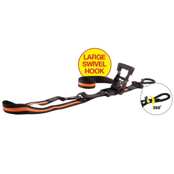 Erickson Manufacturing 2 Pack 1.5 In X 8Ft 2000Lb Big Hook Ratchet Tie Downs Black With Orange Stripe Model 05715