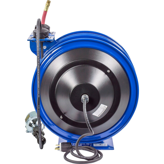 Coxreels Dual C Air-Electric Series Purpose Spring Rewind Reels 3/8 in. x 50 ft. - Incandescent Cage Light - 16 AWG x 50 ft. - 13 Amps 300 PSI Hose Included Model C-L350-5016-E