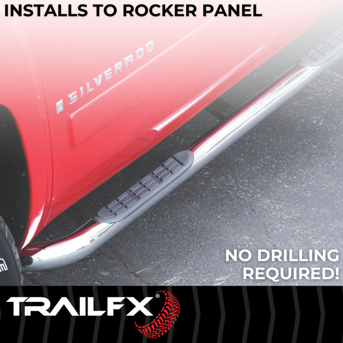 TrailFX 3" Round Bent Step Nerf Bars W/ Step Pads Polished Stainless Steel Model A0068S