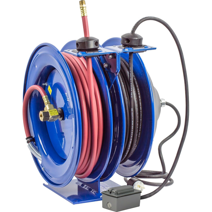 Coxreels Dual C Air-Electric Series Purpose Spring Rewind Reels 3/8 in. x 50 ft. - G.F.C.I. Receptacle - 16 AWG x 50 ft. - 13 Amps 300 PSI Hose Included Model C-L350-5016-F
