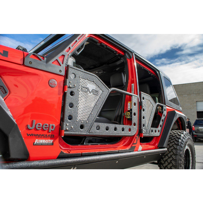 DV8 Offroad 2018-2025 Jeep Wrangler JLU Gladiator JT 4-Door Rear Rock Doors Model RDJL-01R