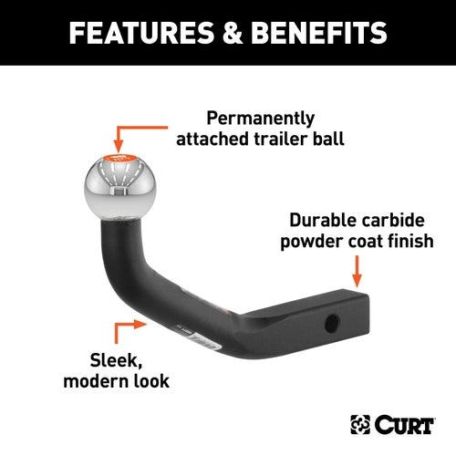 CURT Euro Trailer Hitch Mount with 2-Inch Ball, Fits 1-1/4-Inch Receiver, 3,500 lbs, 4-5/8-Inch Height Model 45572