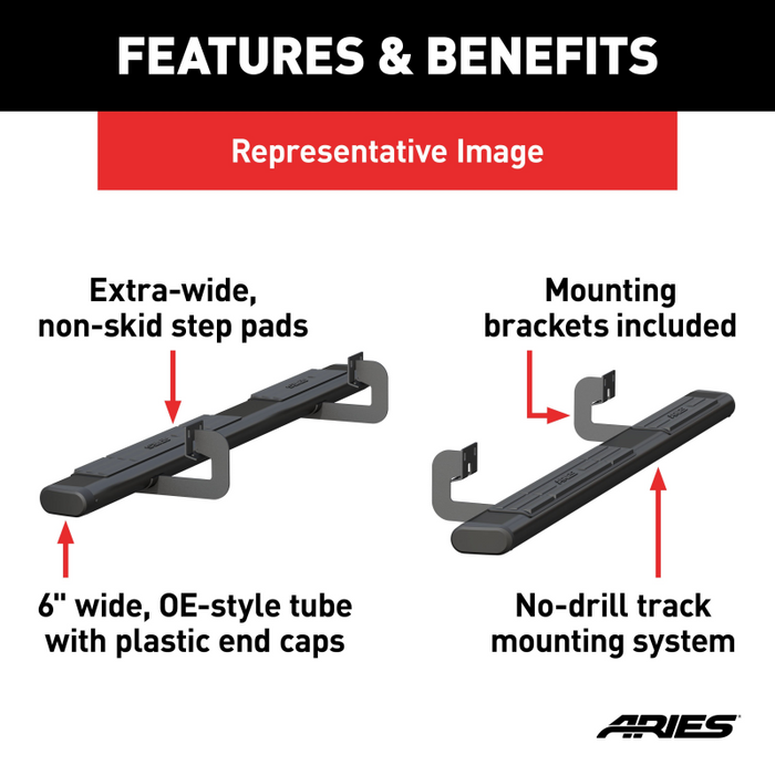 ARIES 6" x 75" Black Aluminum Oval Step Nerf Bars Model 4445034