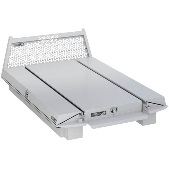 Highway Products Pickup Pack, w/ White Diamond Plate Lid, w/ White Smooth Aluminum Base, w/ Mesh Headache Rack Model 39219WFMN