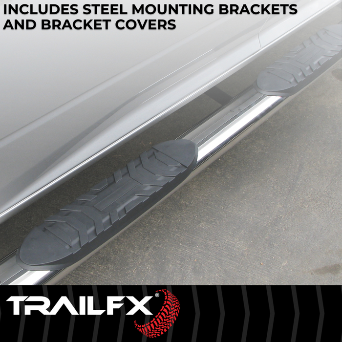 TrailFX 4" Oval Straight Step Nerf Bars W/ Step Pads Polished Stainless Steel Model A1559S