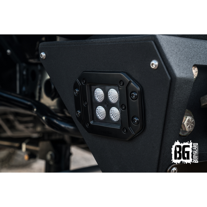 Bodyguard JK Front Bumper Stubby With Push Bar End Cap Light Cutouts With Camera Harness + Pod Bare Metal Model 58134BNB