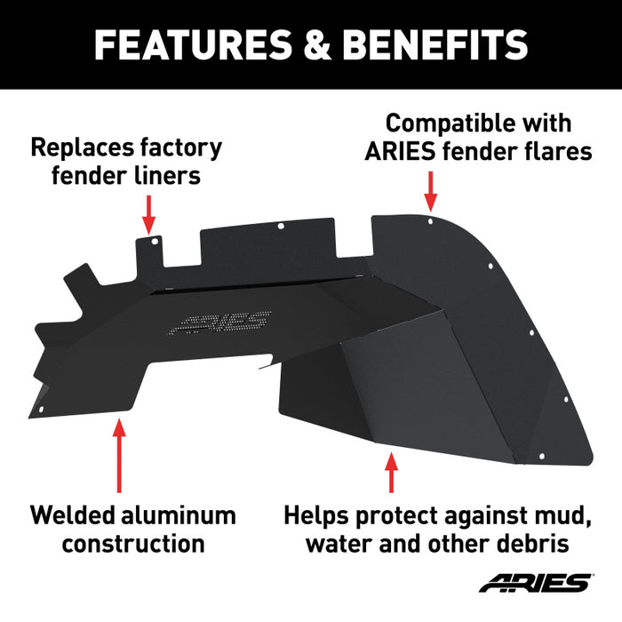 ARIES Jeep Wrangler JL Aluminum Front and Rear Inner Fender Liners Model 2500650
