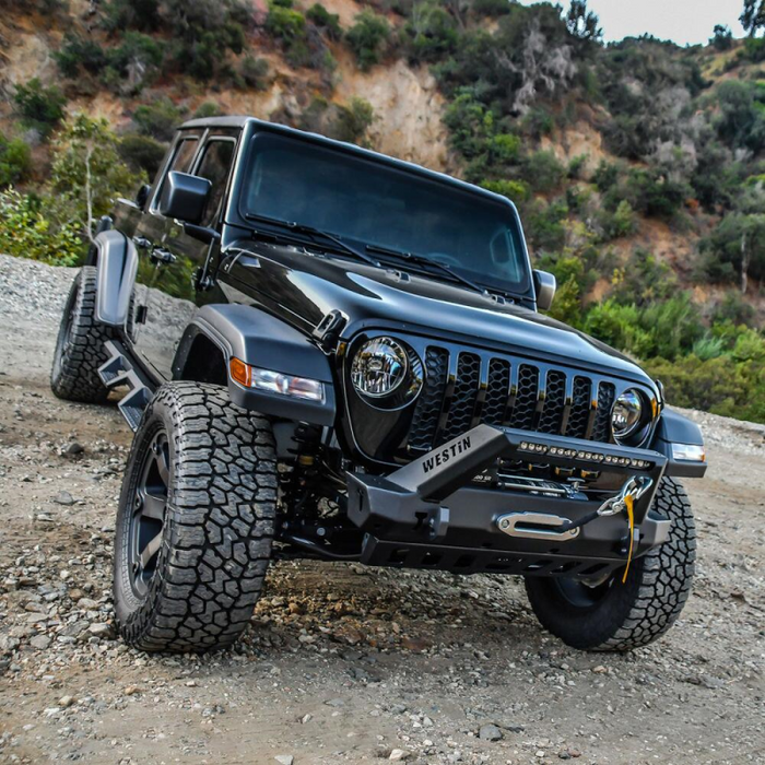 Westin WJ2 Stubby Front Bumper With LED Light Bar Mount Textured Black Steel Model 59-80085