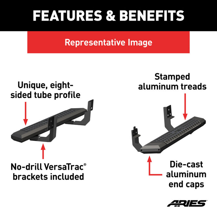 ARIES AdvantEDGE 5-1/2" x 53" Black Aluminum Side Bars, Select Toyota Tundra Model 2556018