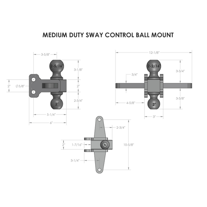 BulletProof Hitches Medium Duty Sway Control Ball Mount Model MDSWAYCONTROLBALL