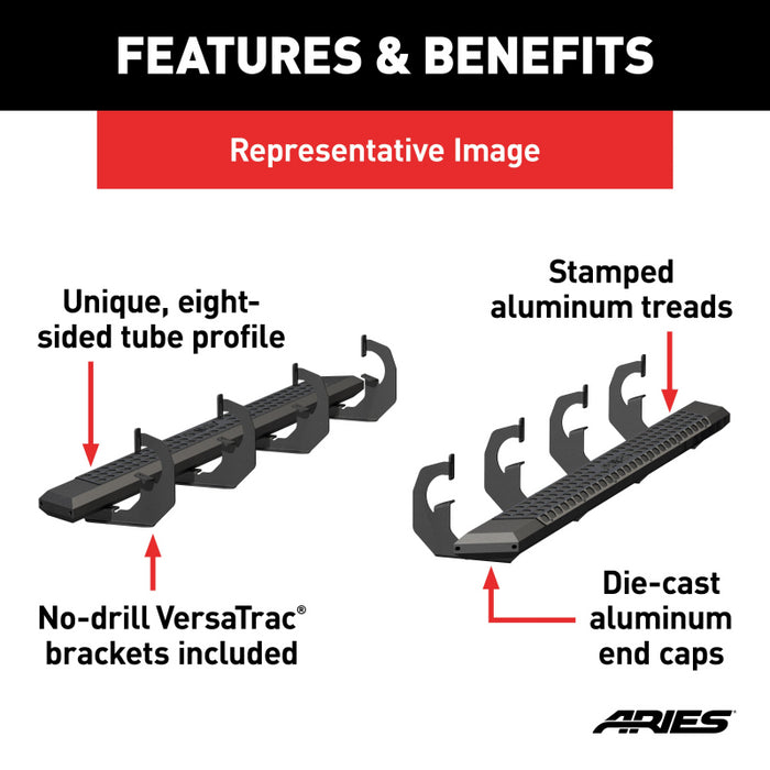 ARIES AdvantEDGE 5-1/2" x 75" Black Aluminum Side Bars, Select Ford F150, F250, F350 Model 2556012
