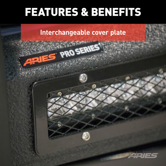 ARIES Pro Series Black Steel Grille Guard with Light Bar, Fits Select Jeep JL, Gladiator Model 2170032
