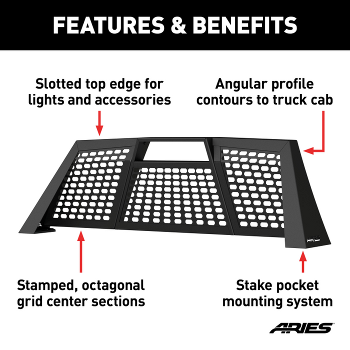 ARIES Switchback Black Aluminum Headache Rack, Fits Select Dodge, Ram 1500, 2500, 3500 Model 1110111