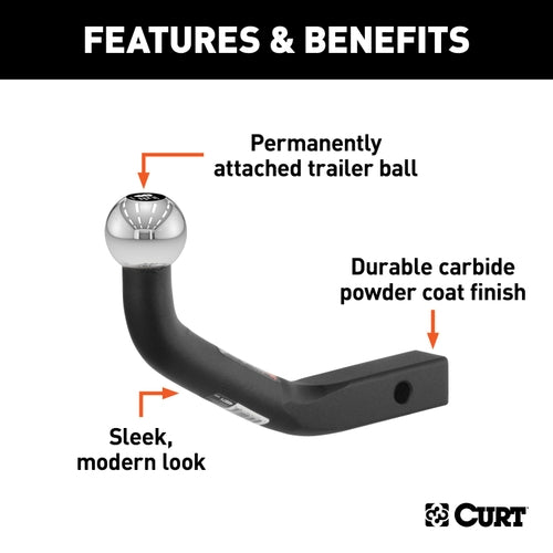CURT Euro Trailer Hitch Mount with 1-7/8-Inch Ball, Fits 1-1/4-Inch Receiver, 3,500 lbs, 4-5/8-Inch Height Model 45571