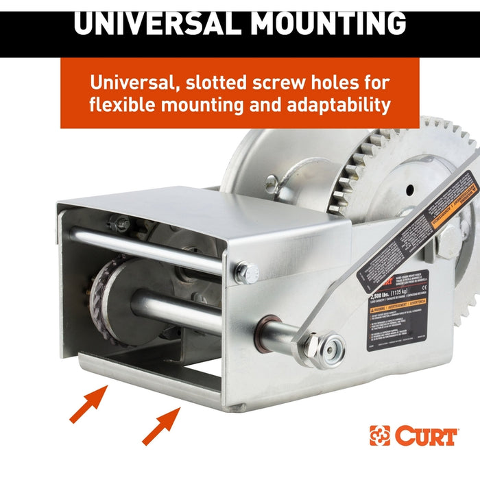 CURT Hand-Crank Brake Winch, 2,500 lbs, 15.8:1 Gear Ratio, 10.6" Handle Model 29625
