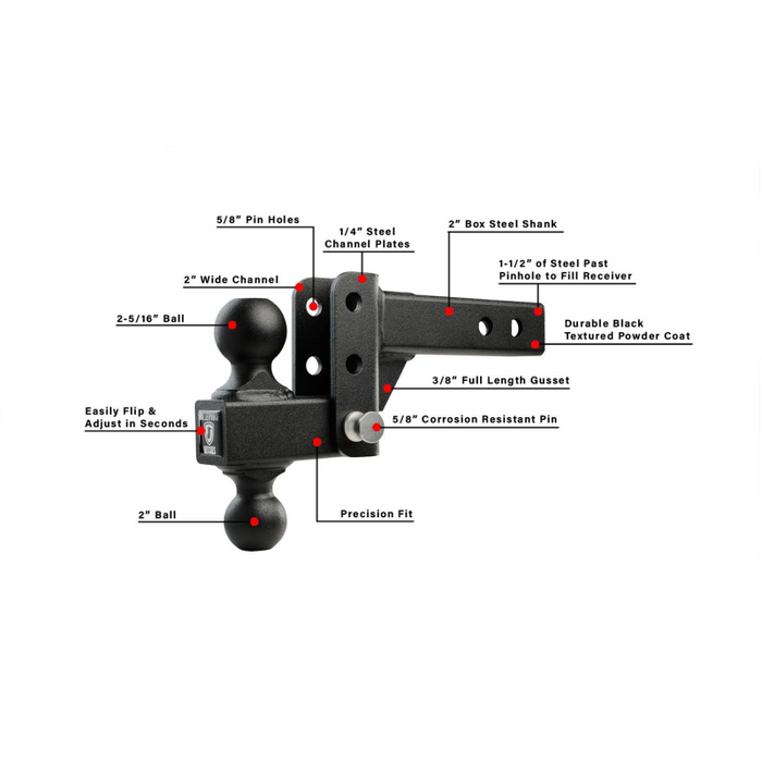 BulletProof Hitches 2.0" Light Duty 2" Drop/Rise Hitch Model LD202