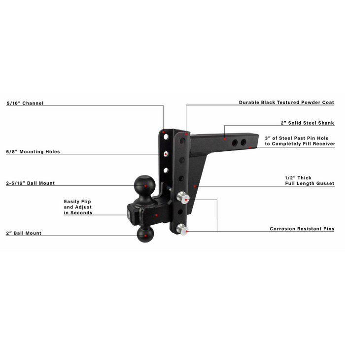 BulletProof Hitches 2.0" Heavy Duty 6" Drop/Rise Hitch Model HD206