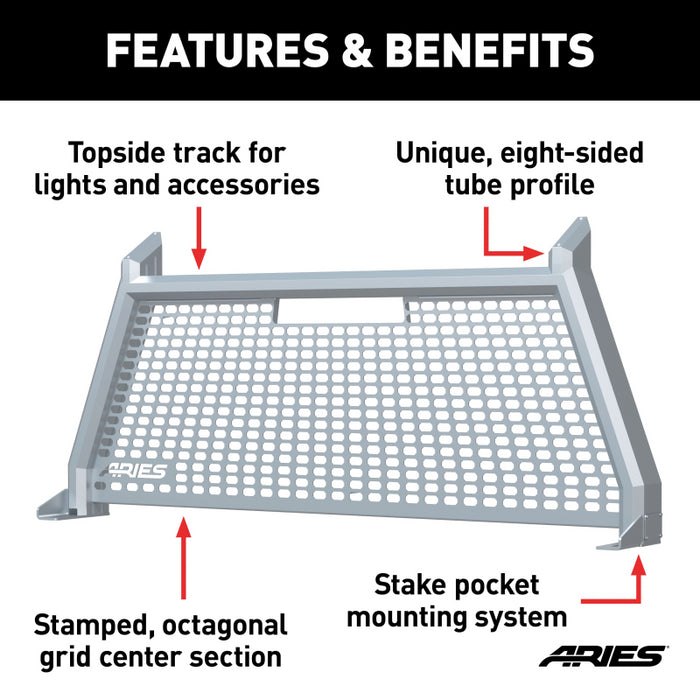 ARIES AdvantEDGE Chrome Aluminum Headache Rack, Select Ford F-250, F-350, F-450 Model 1110207