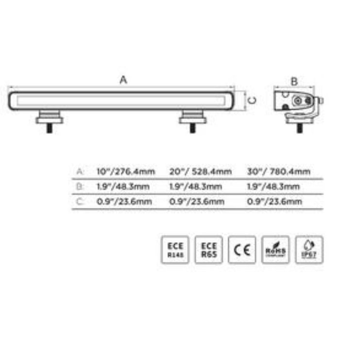 Go Rhino Flash Series 10" Multi-Function Slim LED Light Bar White/Amber/Red Model 750001014CBS