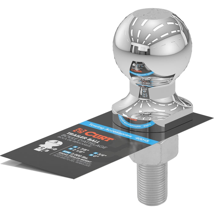 CURT Chrome Trailer Hitch Ball, 2,000 lbs, 1-7/8-Inch Diameter, 3/4 x 2-1/8-Inch Shank Model 40015