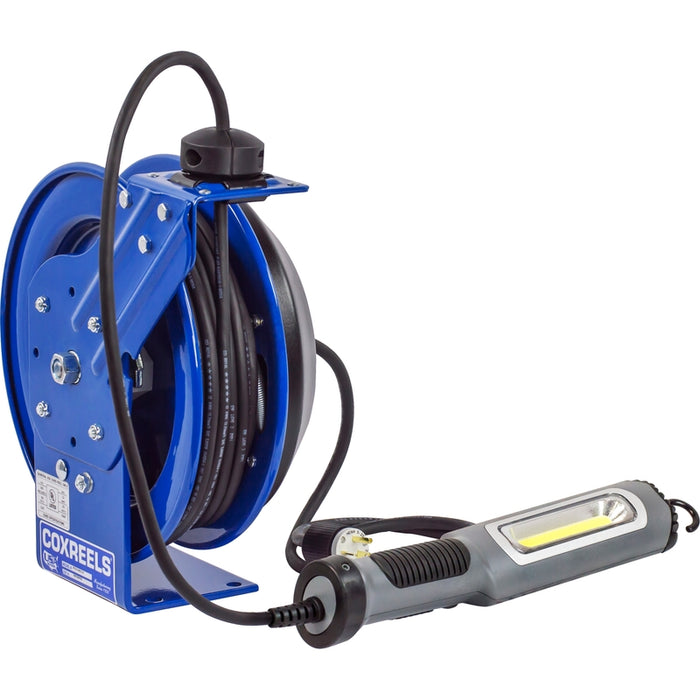 Coxreels PC Series Spring Driven Cord Reel 16 AWG x 50 ft. SJTO Cord 25A 600V Compact LED Light - Cord Included Model PC13-5016-M