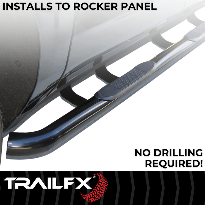 TrailFX 3" Round Bent Step Nerf Bars W/ Step Pads Powder Coat Black Model A0068T