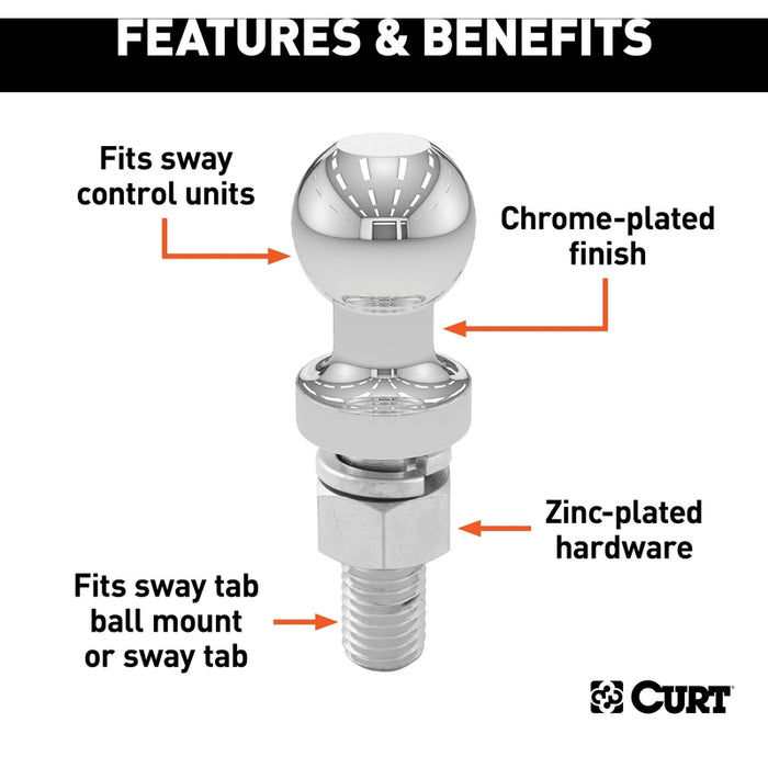 CURT Replacement Trailer Sway Control Ball, 1-1/4-Inch Diameter, 5/8 x 1-3/4-In Shank Model 40093