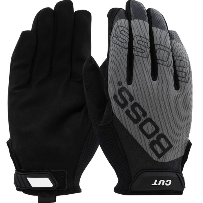 PIP Boss Black/Gray Gloves, Microfiber Palm W/Mesh Back/Touchscreen Friendly-A5 Cut/A4 Abrasion-Size Medium Model 120-MC1225T/M
