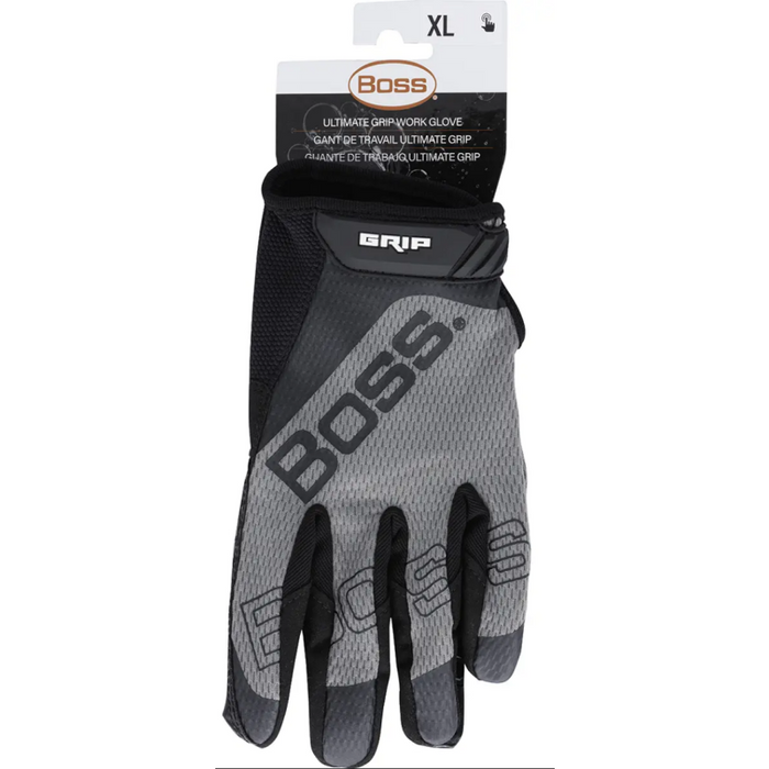 PIP Boss Black/Gray Gloves, Synthetic Leather Palm W/Silicone Grip/Touchscreen Friendly-Size XL Model 120-MG1220T/XL