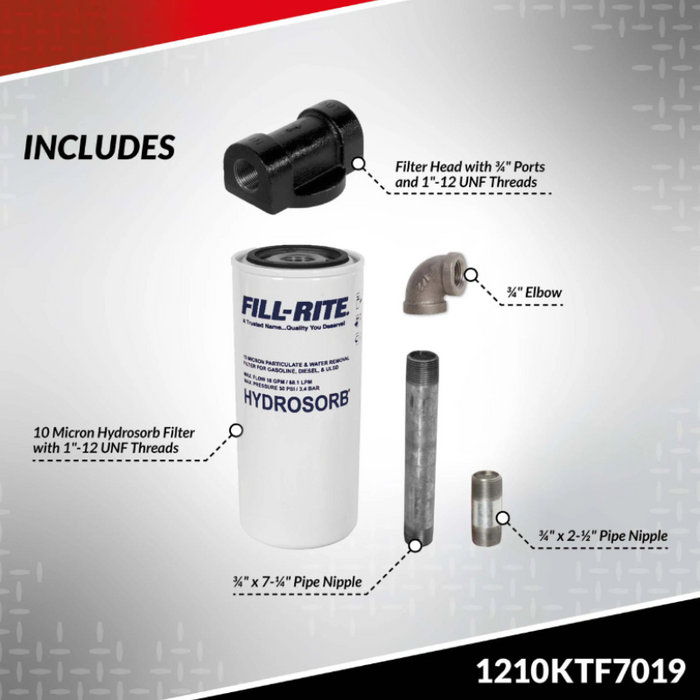 Fill-Rite 3/4" Fuel Filter Kit For 8-25 GPM Pumps Model 1210KTF7019