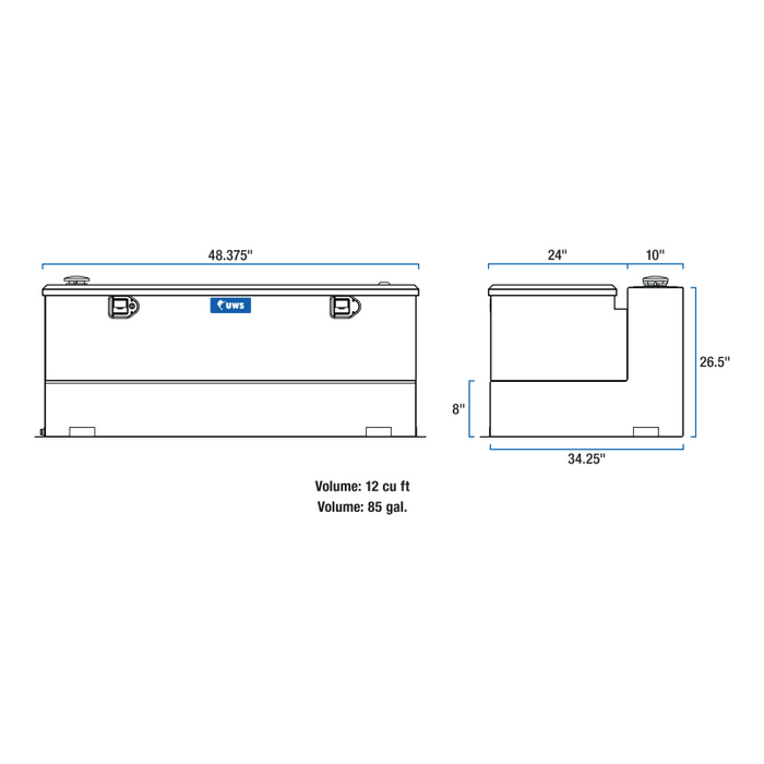 UWS Gloss Black 85-Gallon Combo Aluminum Transfer Tank Model TT-85-COMBO-BLK