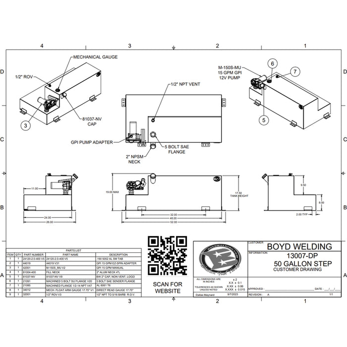 Boyd Welding 50 Gallon Roll Top Step Fuel Transfer Tank System Aluminum With 15 GPM Pump - 13007-DP