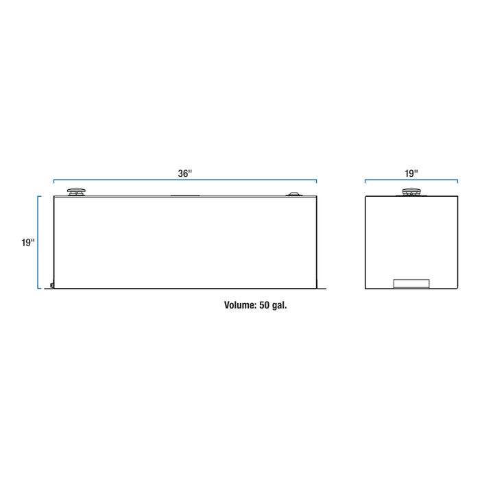 UWS Bright Aluminum 50-Gallon Rectangle Aluminum Transfer Tank Model TT-50-R-T-P